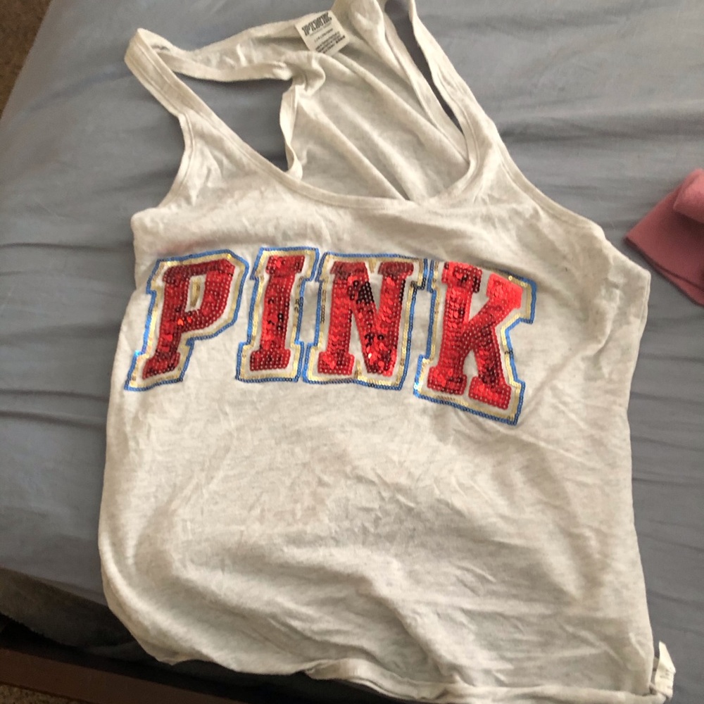 Red white blue sequins pink tank top